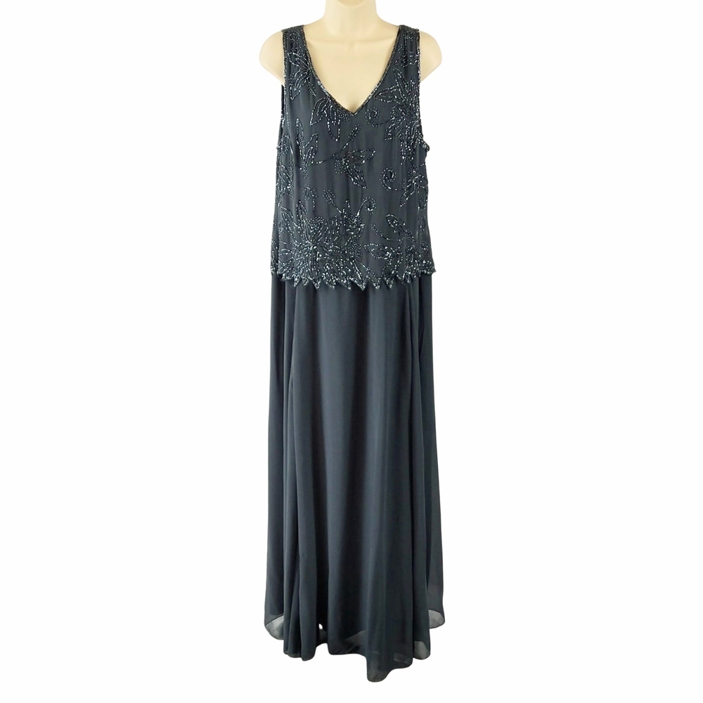 J Kara Steel Blue Beaded Gown